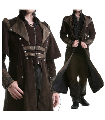 Punk Mens Gothic Steampunk Coat Brown Vtg Regency Highwayman 